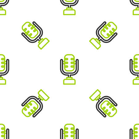 Line Microphone icon isolated seamless pattern on white background. On air radio mic microphone. Speaker sign. Vector Illustrationのイラスト素材