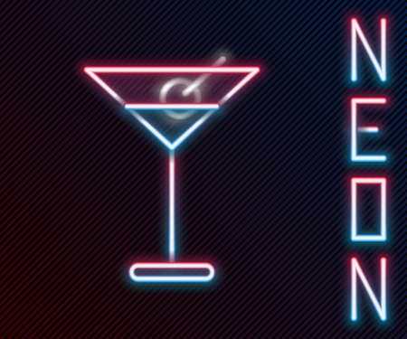 Glowing neon line Martini glass icon isolated on black background. Cocktail icon. Wine glass icon. Colorful outline concept. Vector Illustrationのイラスト素材