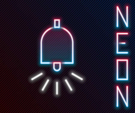 Glowing neon line Ringing alarm bell icon isolated on black background. Fire alarm system. Service bell, handbell sign, notification symbol. Colorful outline concept. Vector Illustrationのイラスト素材