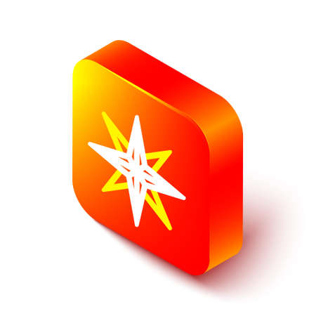 Isometric line Wind rose icon isolated on white background. Compass icon for travel. Navigation design. Orange square button. Vector Illustrationのイラスト素材