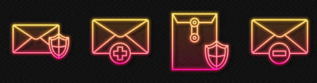 Set line Envelope with shield, Envelope with shield, Received message concept and Delete envelope....