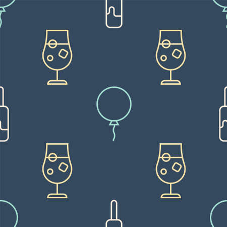Set line Ice cream, Cocktail and alcohol drink and Balloon with ribbon on seamless pattern. Vectorのイラスト素材