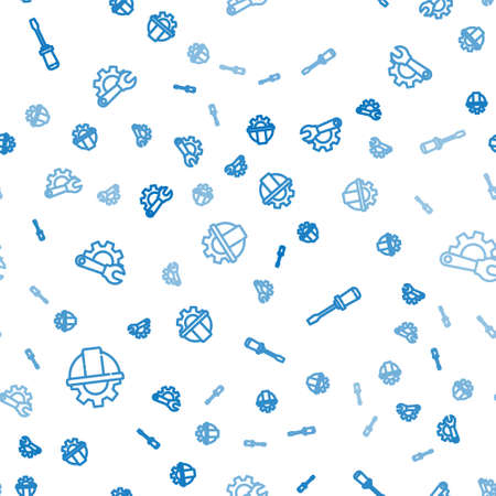 Set line Worker safety helmet and gear, Screwdriver and Wrench spanner on seamless pattern. Vector