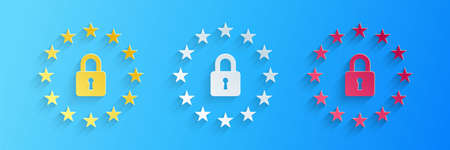 Paper cut GDPR - General data protection regulation icon isolated on blue background. European Union...