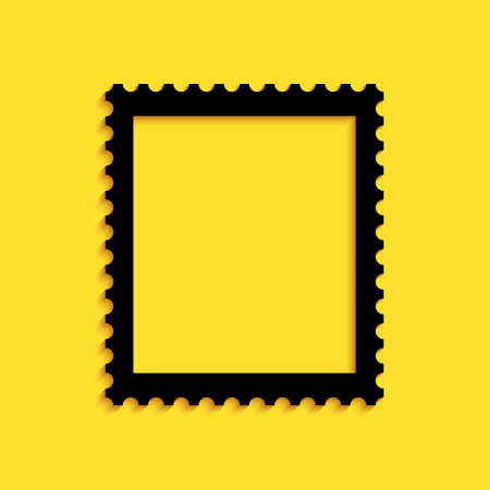 Black Postal stamp icon isolated on yellow background. Long shadow style. Vectorのイラスト素材
