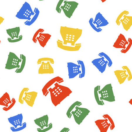 Color Telephone icon isolated seamless pattern on white background. Landline phone. Vector