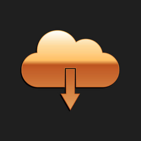 Gold Cloud download icon isolated on black background. Long shadow style. Vectorのイラスト素材