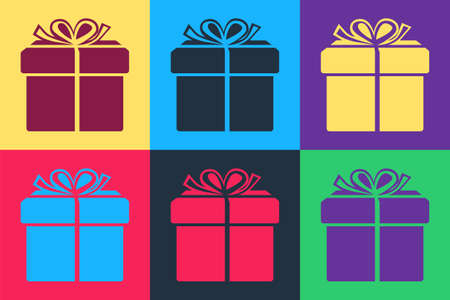 Pop art Gift box icon isolated on color background. Vector