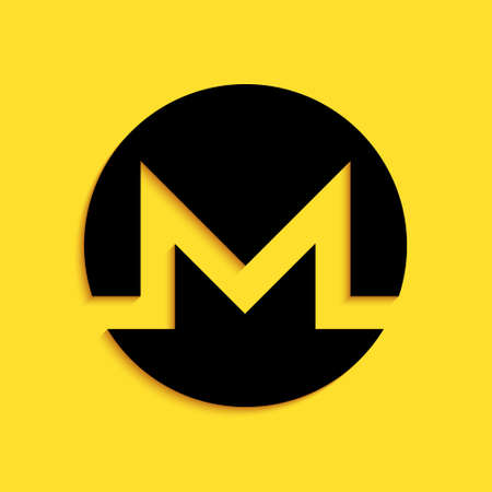Black Cryptocurrency coin Monero XMR icon isolated on yellow background. Digital currency. Altcoin...
