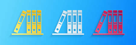 Paper cut Office folders with papers and documents icon isolated on blue background. Archives folder...