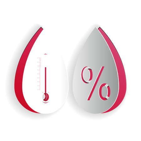 Paper cut Humidity icon isolated on white background. Weather and meteorology, thermometer symbol. Paper art style. Vectorのイラスト素材