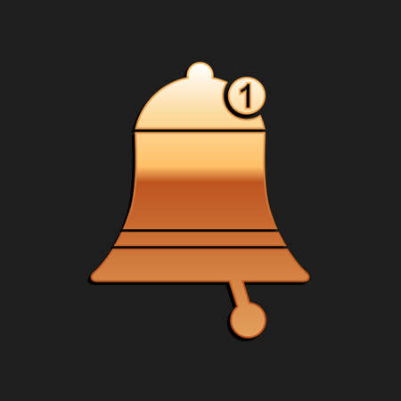 Gold Bell icon isolated on black background. New Notification icon. New message icon. Long shadow style. Vectorのイラスト素材
