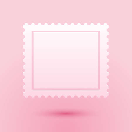 Paper cut Postal stamp icon isolated on pink background. Paper art style. Vectorのイラスト素材