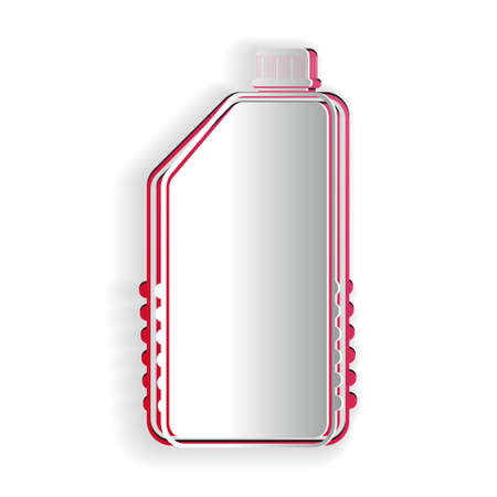 Paper cut Household chemicals bottle icon isolated on white background. Liquid detergent or soap, stain remover, laundry bleach, bathroom or toilet cleaner. Paper art style. Vectorのイラスト素材