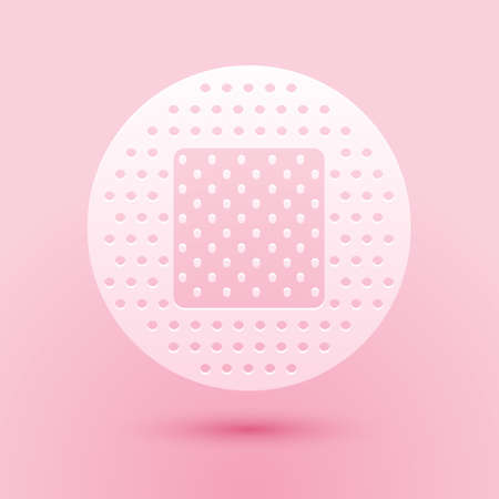 Paper cut Bandage plaster icon isolated on pink background. Medical plaster, adhesive bandage, flexible fabric bandage. Paper art style. Vectorのイラスト素材