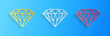 Paper cut Diamond icon isolated on blue background. Jewelry symbol. Gem stone. Paper art style. Vectorのイラスト素材