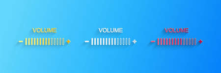 Paper cut Volume adjustment icon isolated on blue background. Paper art style. Vectorのイラスト素材