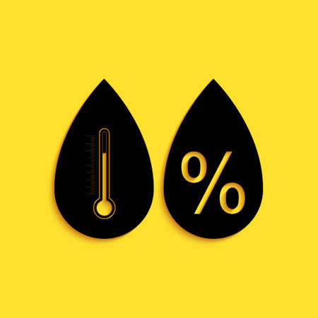 Black Humidity icon isolated on yellow background. Weather and meteorology, thermometer symbol. Long shadow style. Vectorのイラスト素材