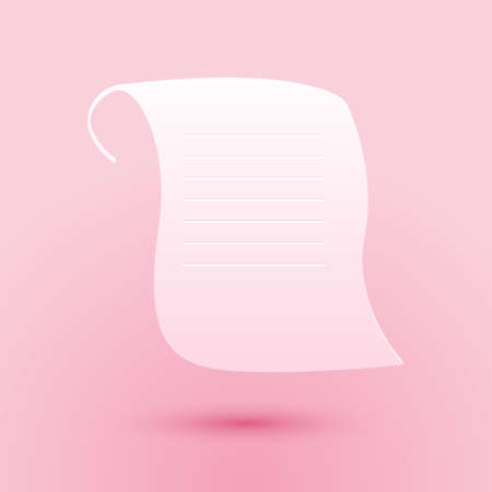 Paper cut Paper scroll icon isolated on pink background. Canvas scroll sign. Paper art style. Vectorのイラスト素材