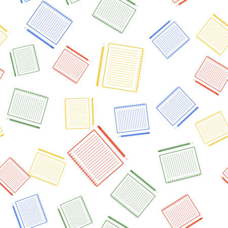 Color Blank notebook and pencil with eraser icon isolated seamless pattern on white background. Vectorのイラスト素材