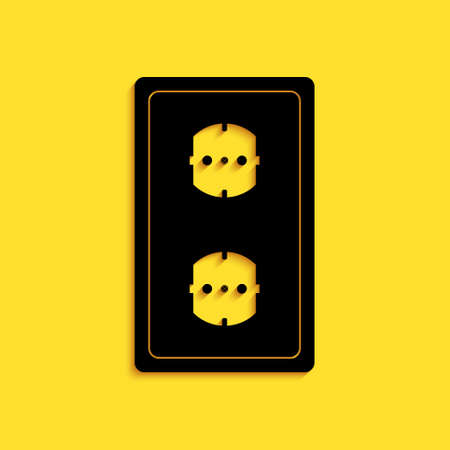 Black Electrical outlet icon isolated on yellow background. Power socket. Rosette symbol. Long shadow style. Vectorのイラスト素材