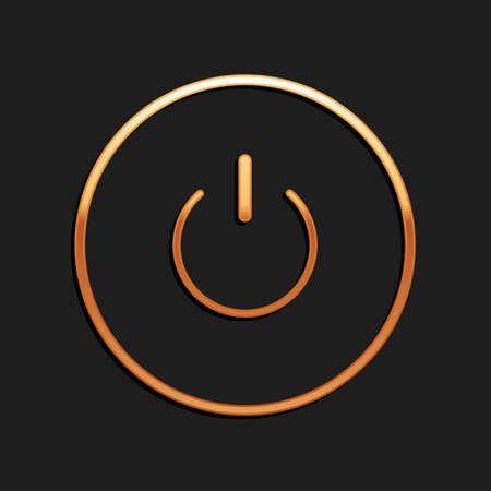 Gold Power button icon isolated on black background. Start sign. Long shadow style. Vectorのイラスト素材