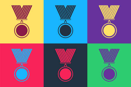 Pop art Medal icon isolated on color background. Winner symbol. Vectorのイラスト素材