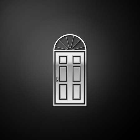 Silver Closed door icon isolated on black background. Long shadow style. Vectorのイラスト素材