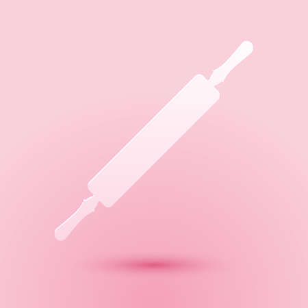 Paper cut Rolling pin icon isolated on pink background. Paper art style. Vectorのイラスト素材