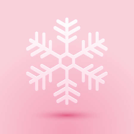 Paper cut Snowflake icon isolated on pink background. Paper art style. Vectorのイラスト素材