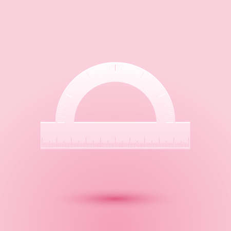 Paper cut Protractor grid for measuring degrees icon isolated on pink background. Tilt angle meter....