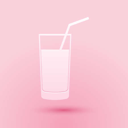Paper cut Soft drink icon isolated on pink background. Paper art style. Vectorのイラスト素材