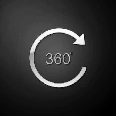 Silver Angle 360 degrees icon isolated on black background. Rotation of 360 degrees. Geometry math symbol. Full rotation. Long shadow style. Vectorのイラスト素材