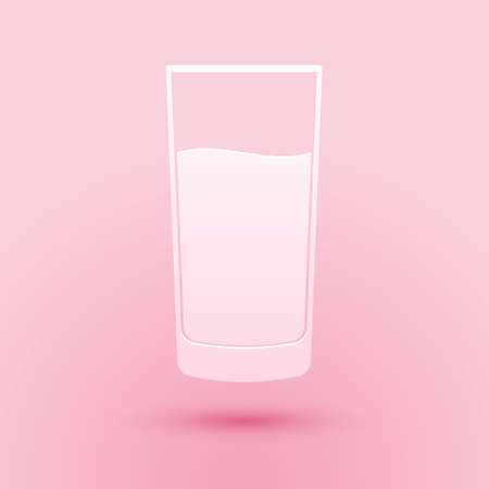 Paper cut Glass with water icon isolated on pink background. Soda glass. Paper art style. Vectorのイラスト素材