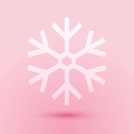 Paper cut Snowflake icon isolated on pink background. Paper art style. Vectorのイラスト素材