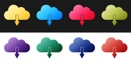 Set Cloud download icon isolated on black and white background. Vector