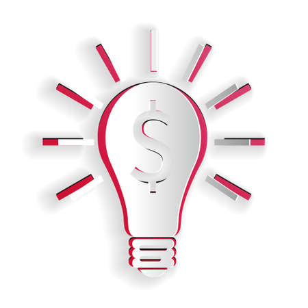 Paper cut Light bulb with dollar symbol icon isolated on white background. Money making ideas. Fintech innovation concept. Paper art style. Vectorのイラスト素材