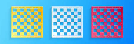 Paper cut Chess board icon isolated on blue background. Ancient Intellectual board game. Paper art...