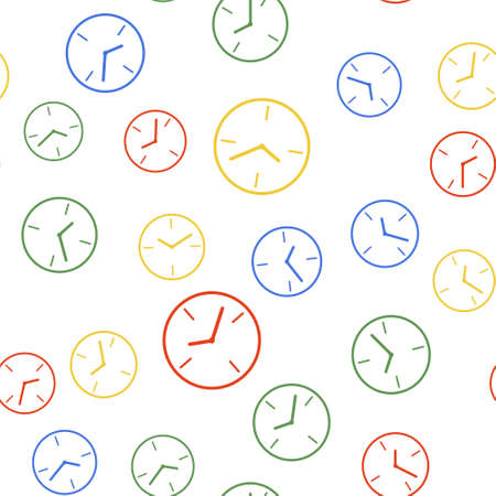 Color Clock icon isolated seamless pattern on white background. Time symbol. Vectorのイラスト素材