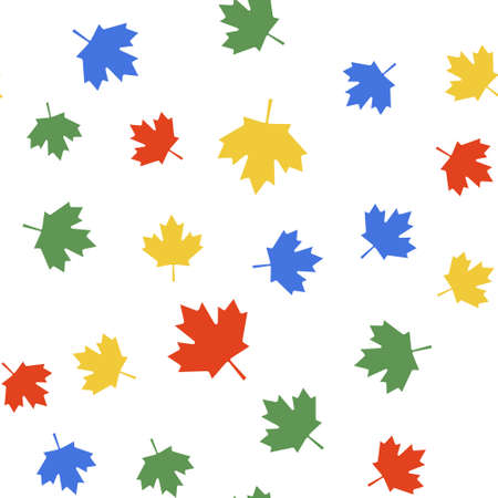 Color Canadian maple leaf icon isolated seamless pattern on white background. Canada symbol maple...