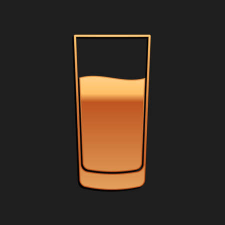 Gold Glass with water icon isolated on black background. Soda glass. Long shadow style. Vectorのイラスト素材