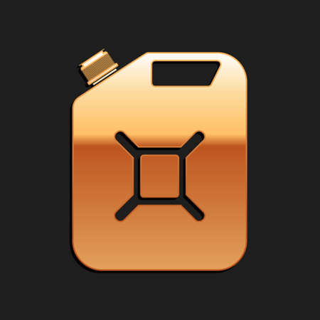 Gold Canister for gasoline icon isolated on black background. Diesel gas icon. Long shadow style. Vectorのイラスト素材