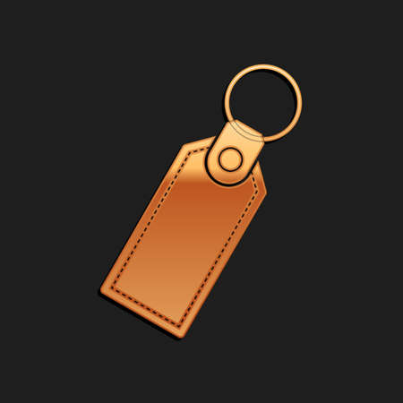 Gold Rectangular key chain with ring for key icon isolated on black background. Long shadow style. Vectorのイラスト素材