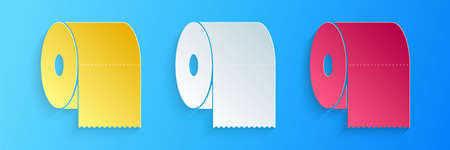 Paper cut Toilet paper roll icon isolated on blue background. Paper art style. Vectorのイラスト素材