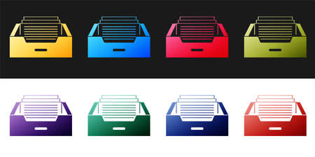 Set Drawer with documents icon isolated on black and white background. Archive papers drawer. File Cabinet Drawer. Office furniture. Vectorのイラスト素材