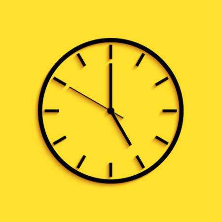 Black Clock icon isolated on yellow background. Time symbol. Long shadow style. Vectorのイラスト素材