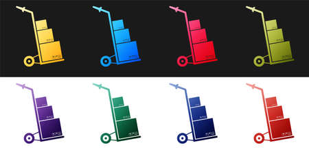 Set Hand truck and boxes icon isolated on black and white background. Dolly symbol. Vectorのイラスト素材