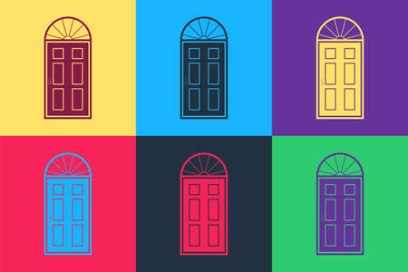 Pop art Closed door icon isolated on color background. Vectorのイラスト素材