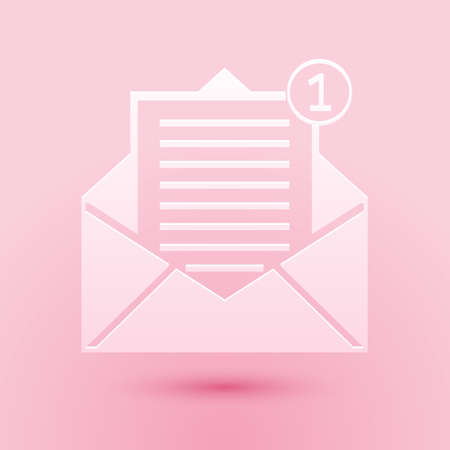 Paper cut Received message concept. Envelope icon isolated on pink background. New, email incoming message, sms. Mail delivery service. Paper art style. Vectorのイラスト素材