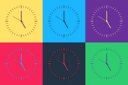 Pop art Clock icon isolated on color background. Time icon. Vector